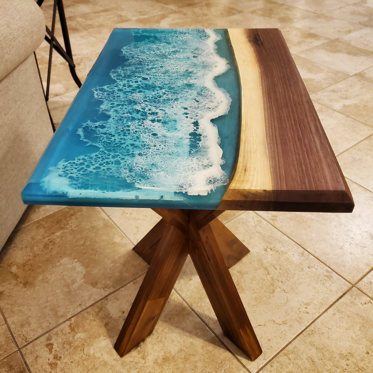 Ocean Wave Walnut Resin Side Table – Crafted by Rachel