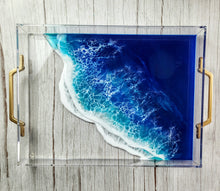 Load image into Gallery viewer, Ocean Wave Acrylic Tray with Gold Handles
