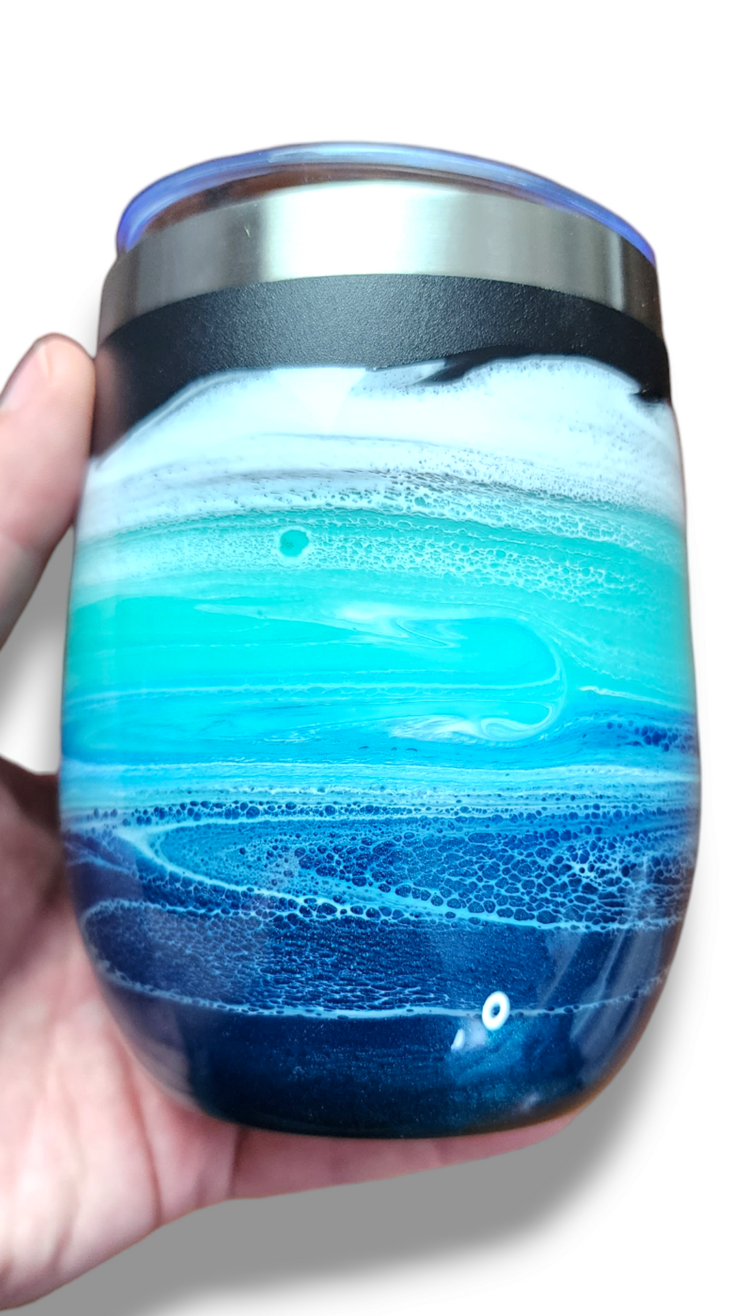 12oz. Blue & White Tumbler - Black Base