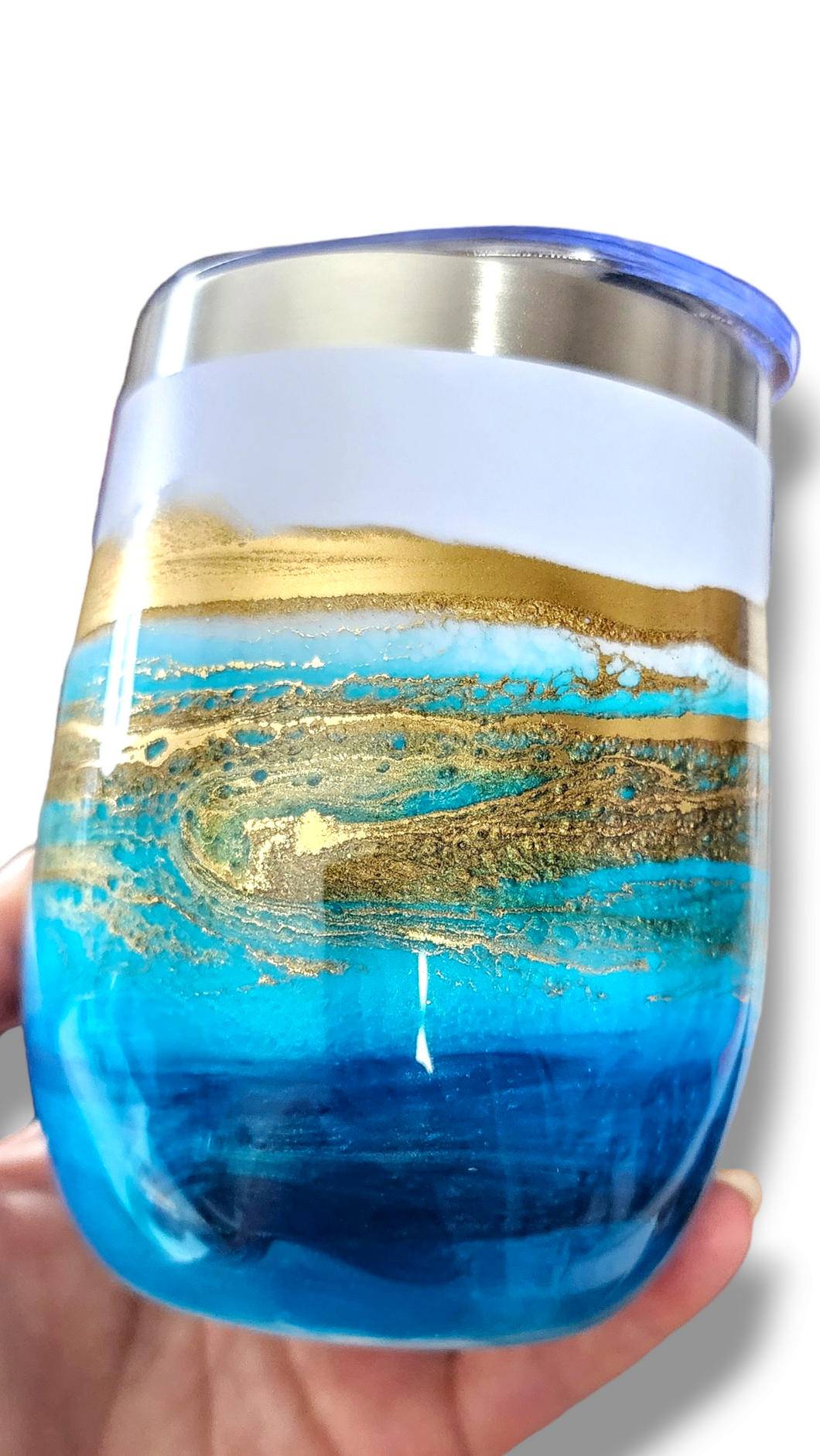 12oz. Blue & Gold Tumbler - White Base