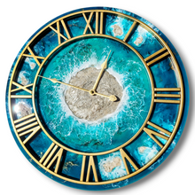 Load image into Gallery viewer, Turquoise and Gold Island 20&quot; Clock
