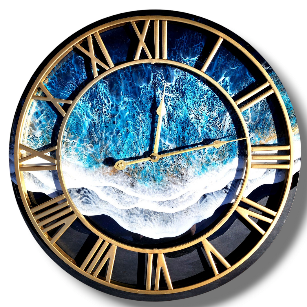 Dark Golden Wave Clock