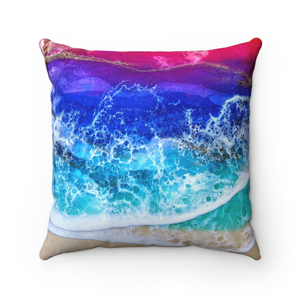 Pink Sunset Wave Polyester Square Pillow