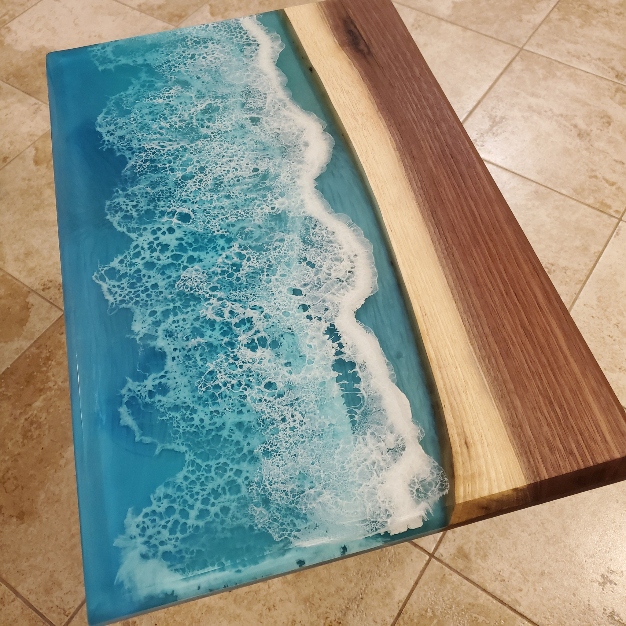 Ocean Wave Walnut Resin Side Table – Crafted by Rachel