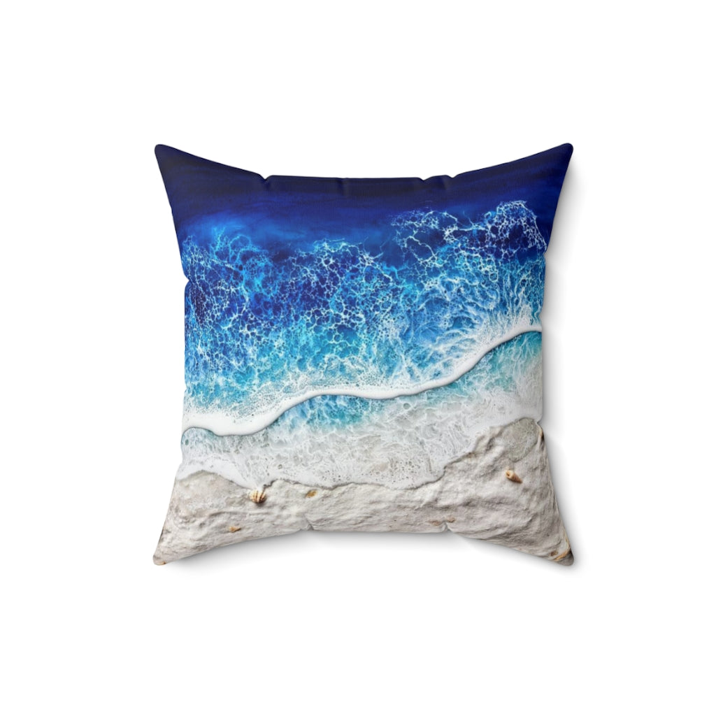 Deep Blue Beach Polyester Square Pillow